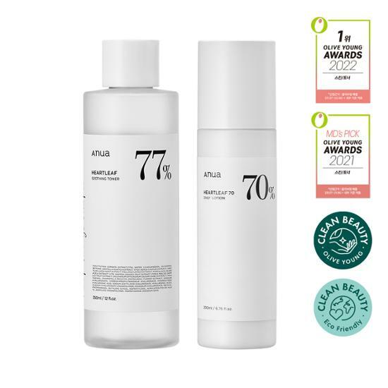 [Anua] Heartleaf 70% Soothing Toner + Heartleaf 70% Daily Lotion Duo Set (200ml each)